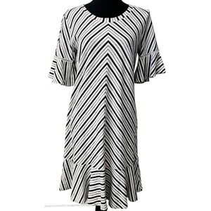 Maeve by Anthropologie Galena Striped Flounce Dress Feminine Midi Brunch Resort